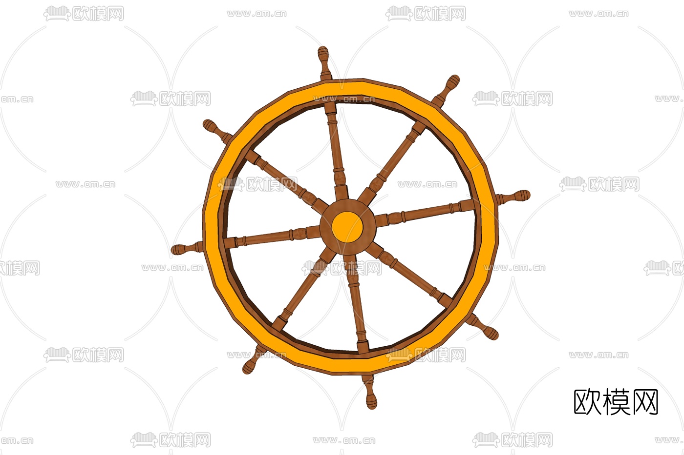 现代实木船舵挂件免费su模型下载