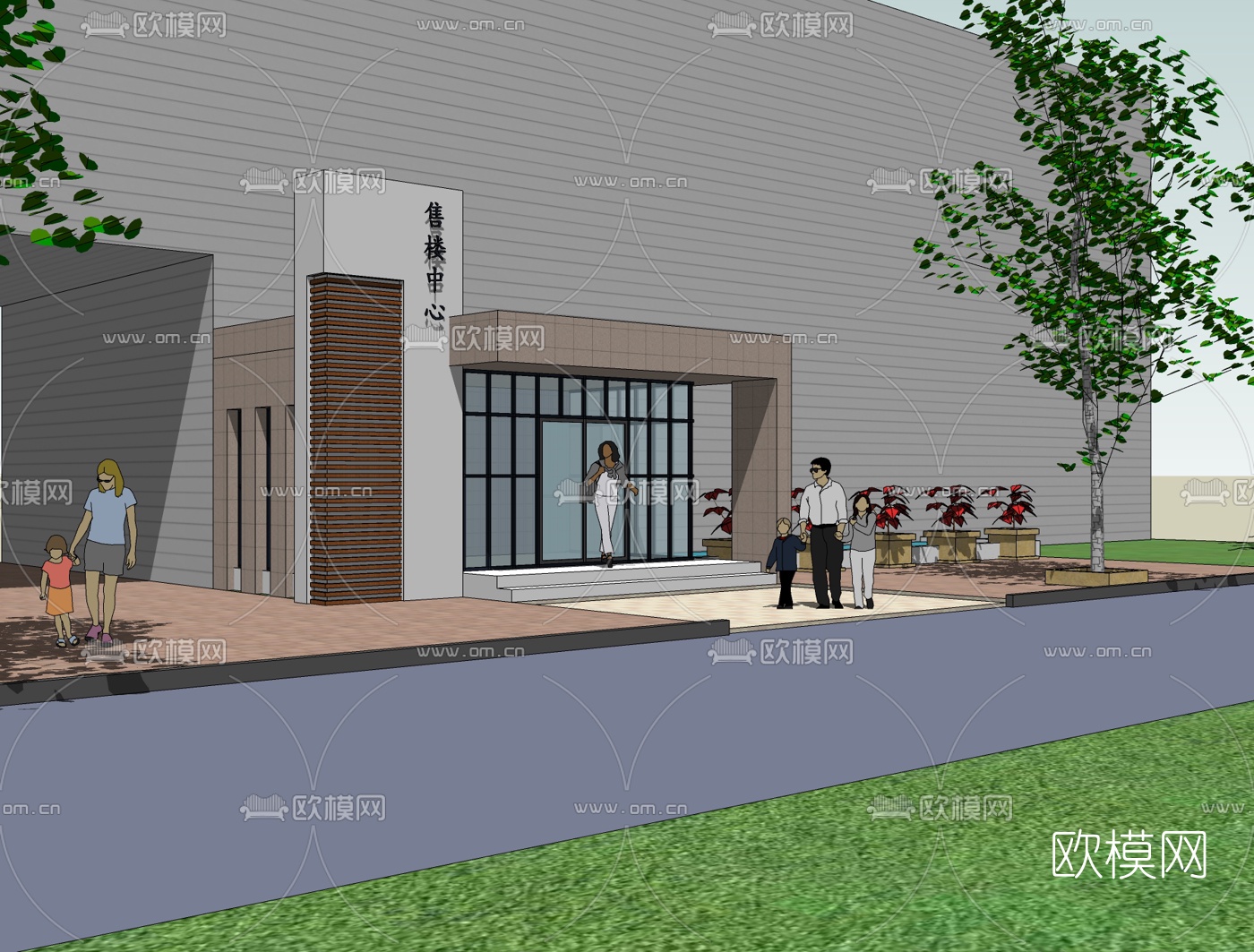 现代售楼中心门头免费su模型下载