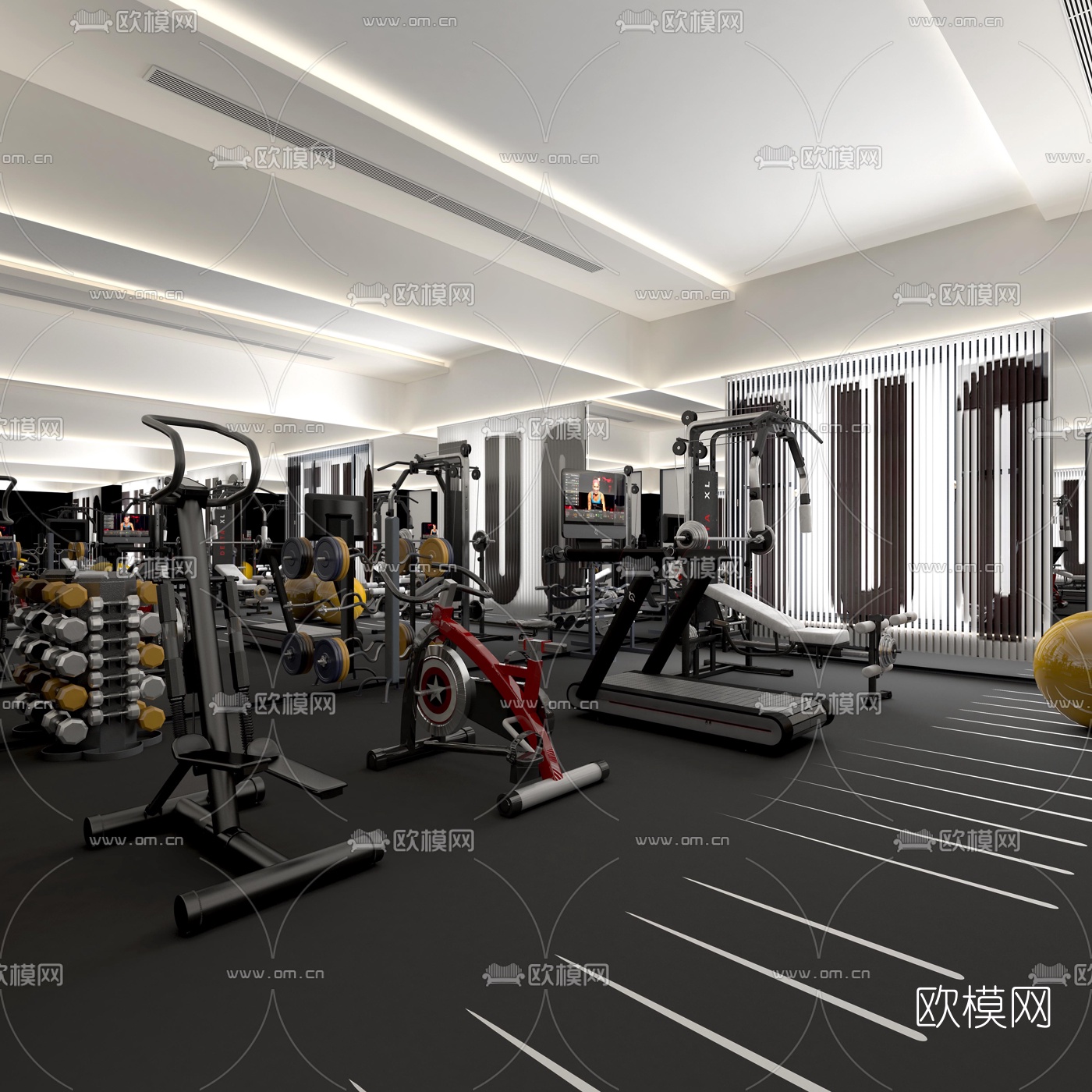 现代健身房3d模型下载