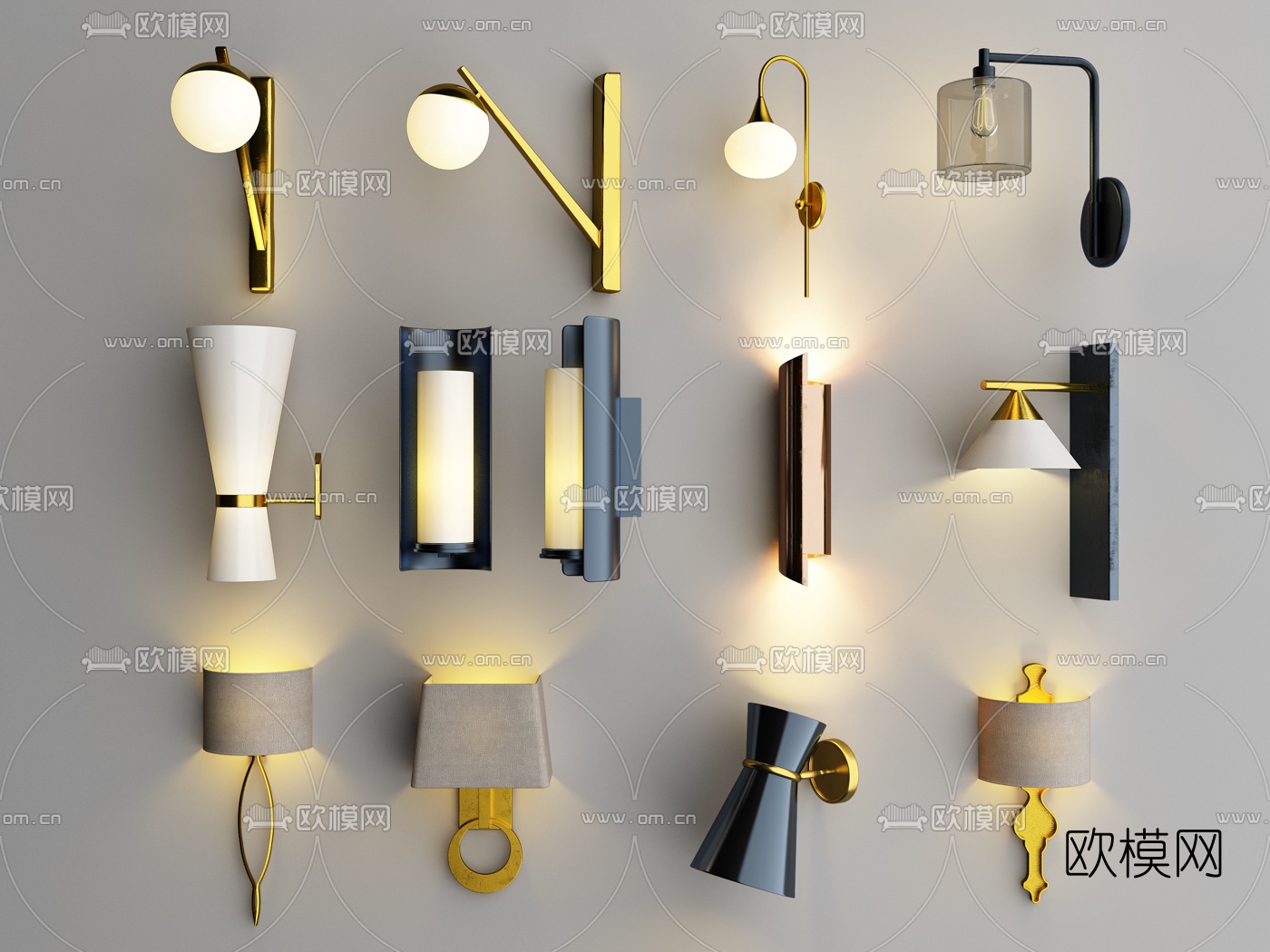 北欧轻奢金属壁灯3d模型下载