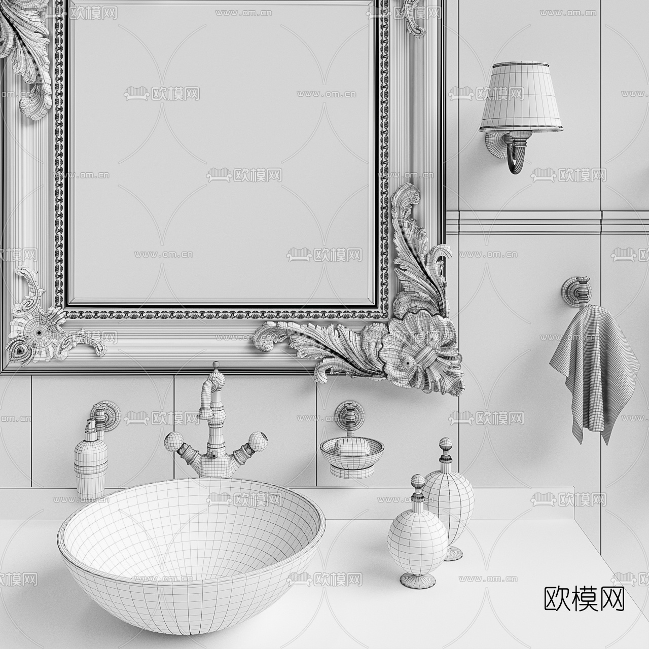 法式浴室柜洗手台3d模型