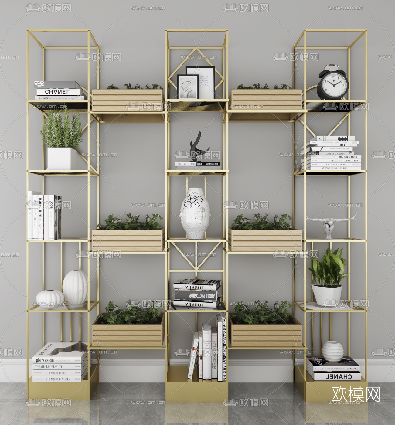 现代轻奢多层金属隔断装饰架3d模型