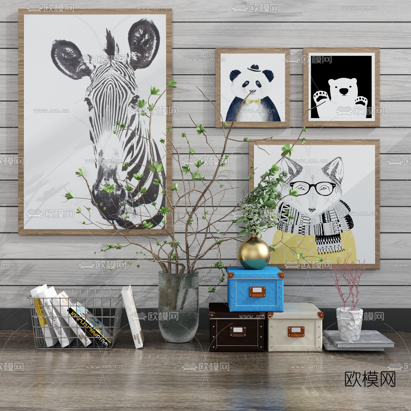 北欧花瓶挂画装饰品摆件3d模型