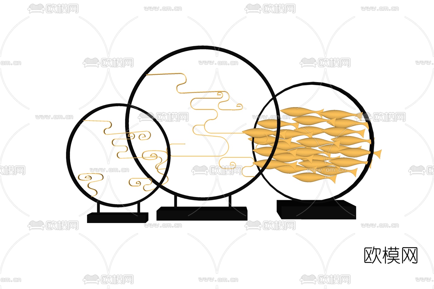 新中式金属小鱼摆件免费su模型下载
