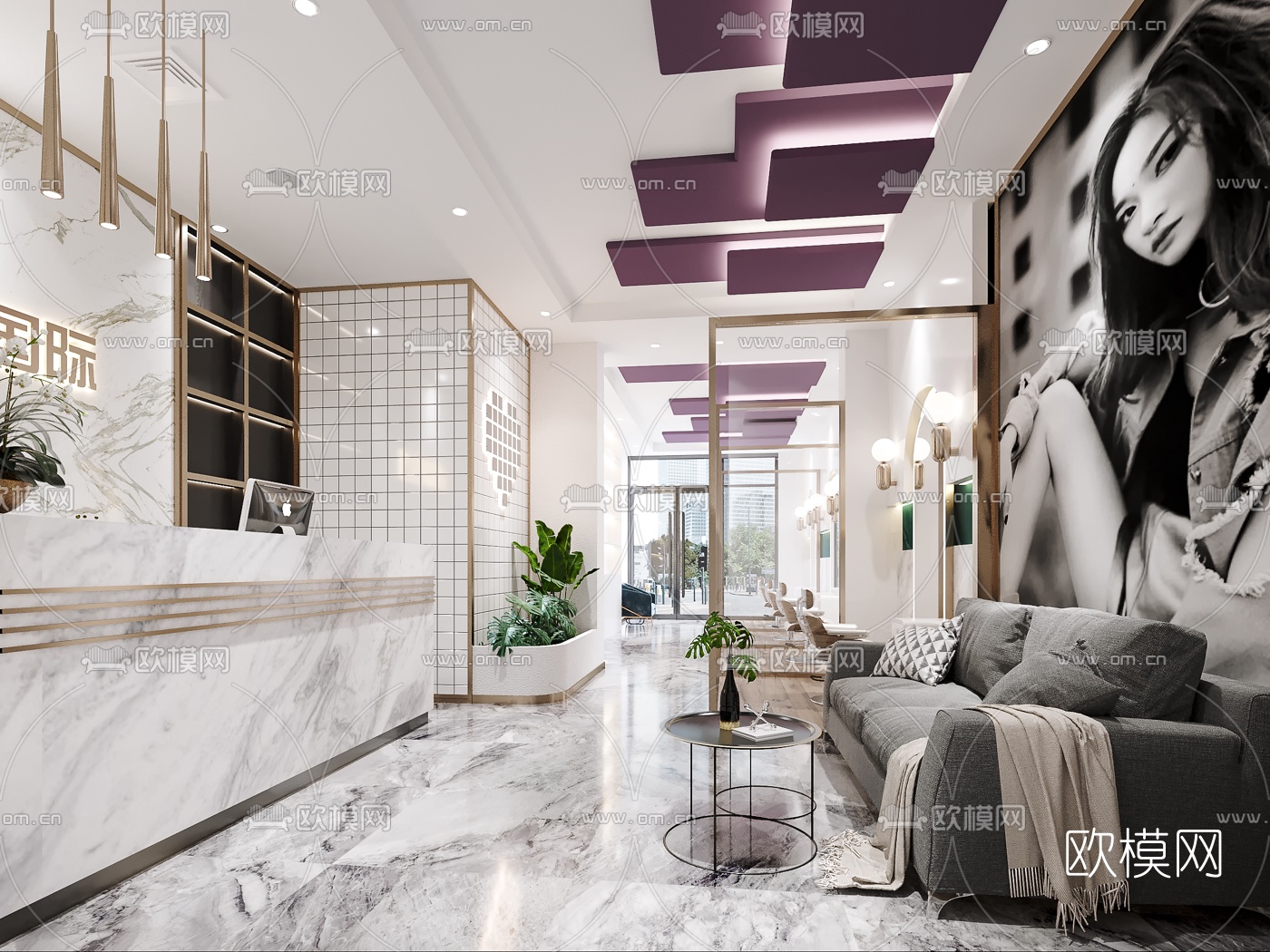 现代轻奢理发店3d模型