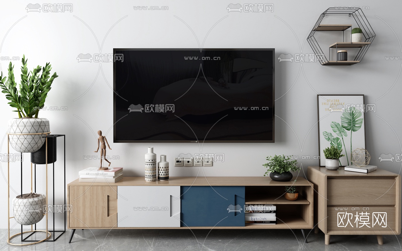 北欧原木电视柜3d模型
