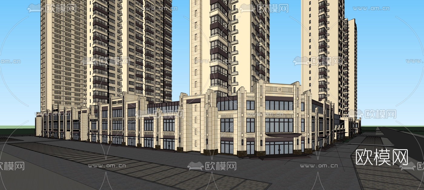 新古典商住综合楼su模型下载（渲染图2）