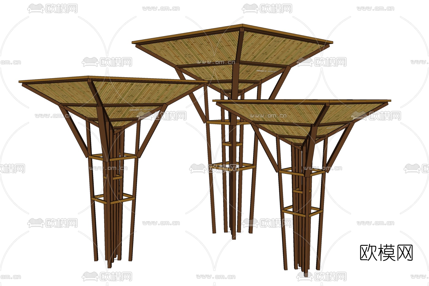 现代实木凉亭免费su模型下载