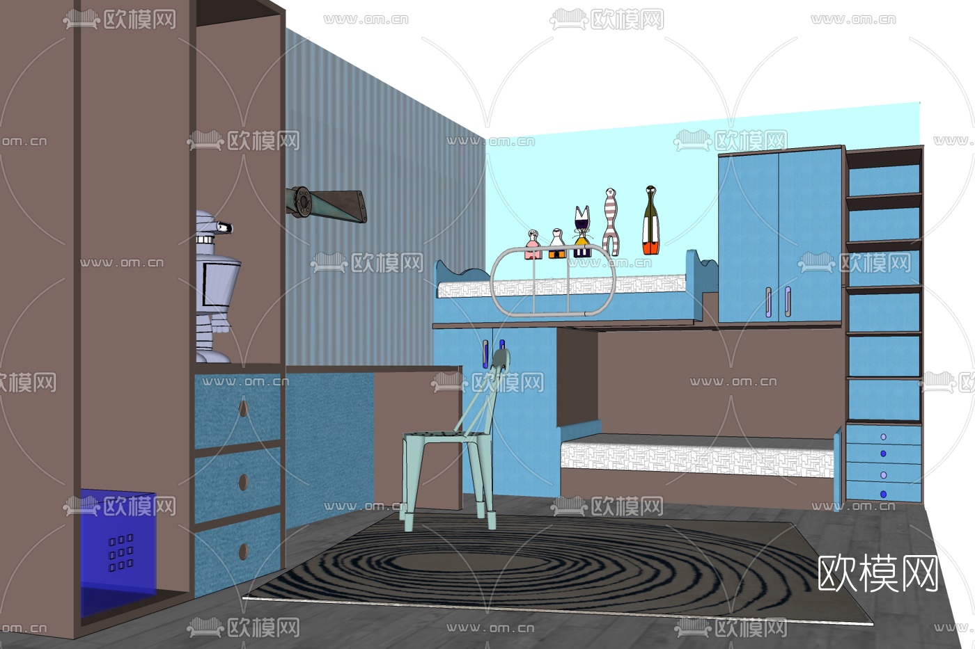 现代儿童房免费su模型下载