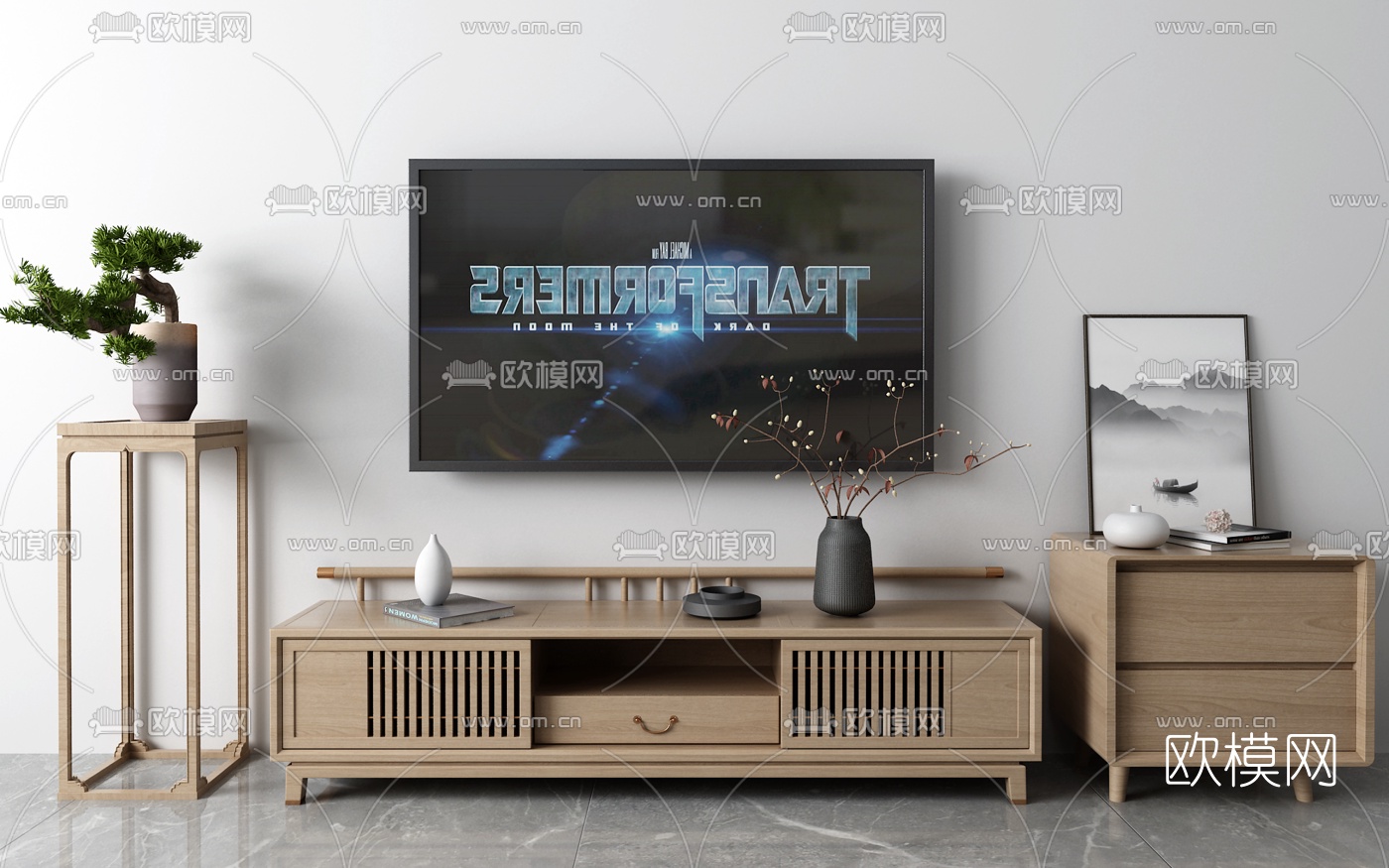 新中式实木电视柜3d模型下载