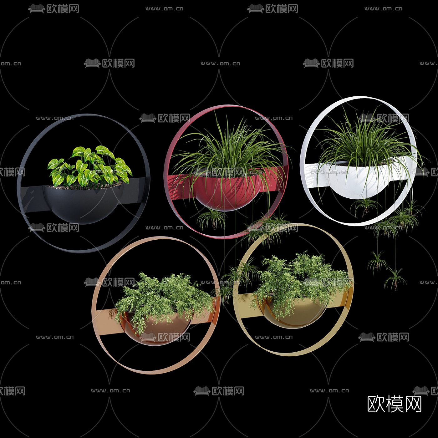 现代墙饰花盆3d模型下载