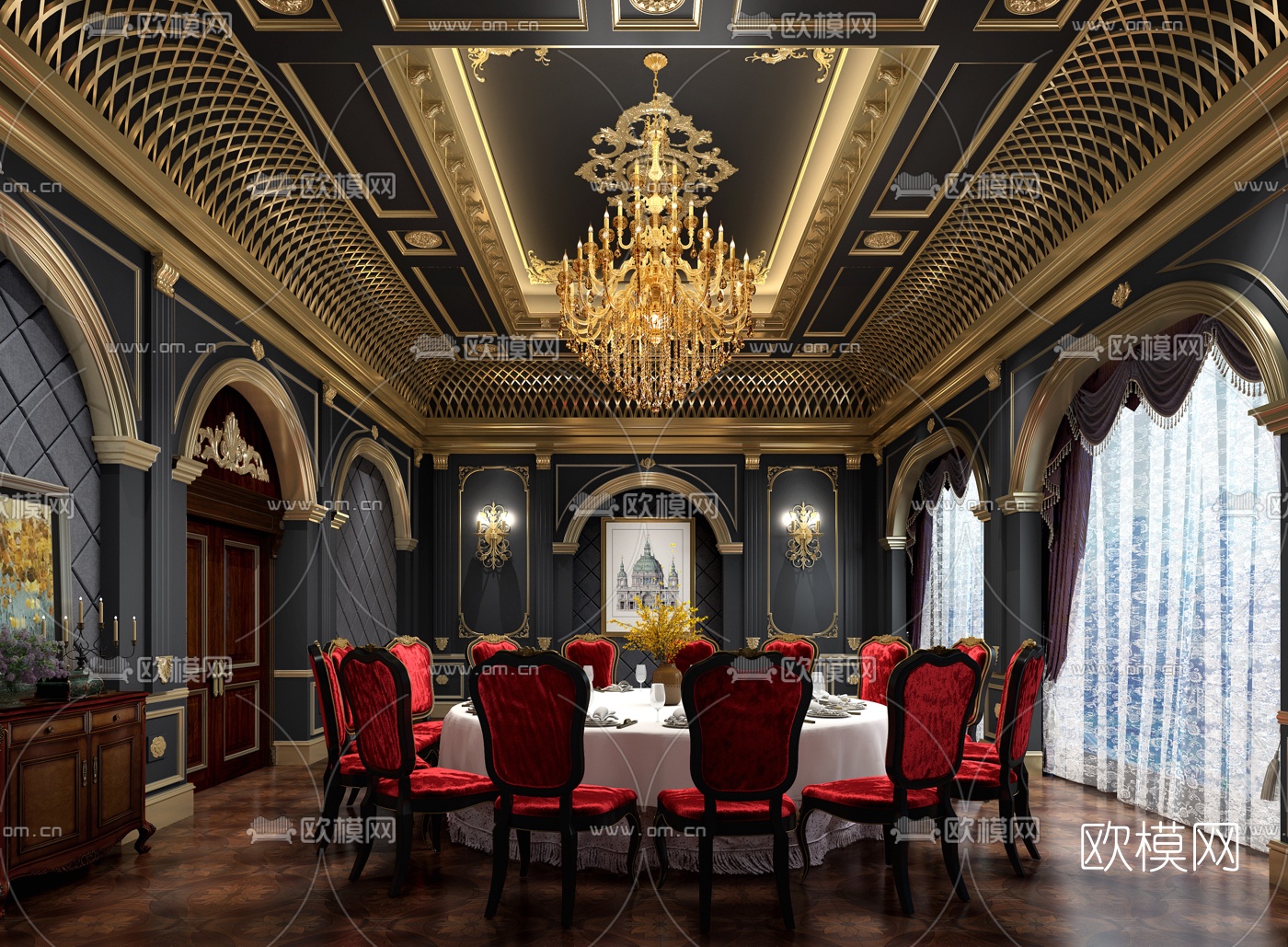 欧式古典餐厅包房3d模型下载