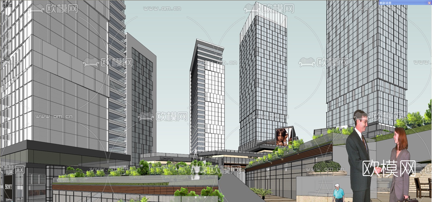 现代商业区规划免费su模型下载（渲染图3）