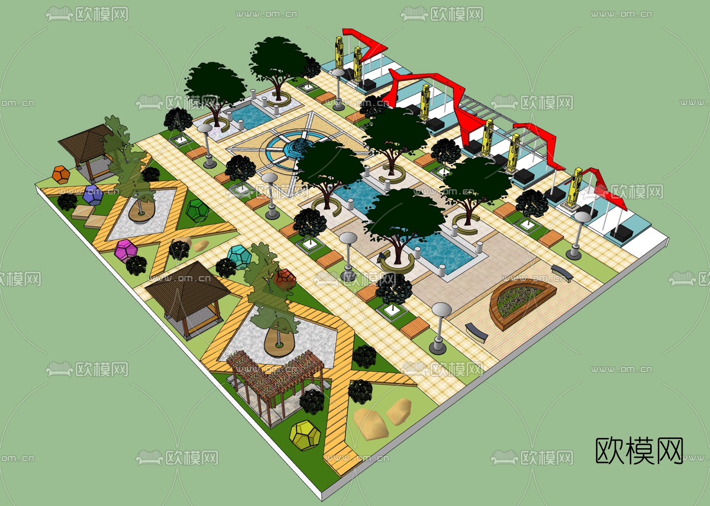 现代公园景观免费su模型下载