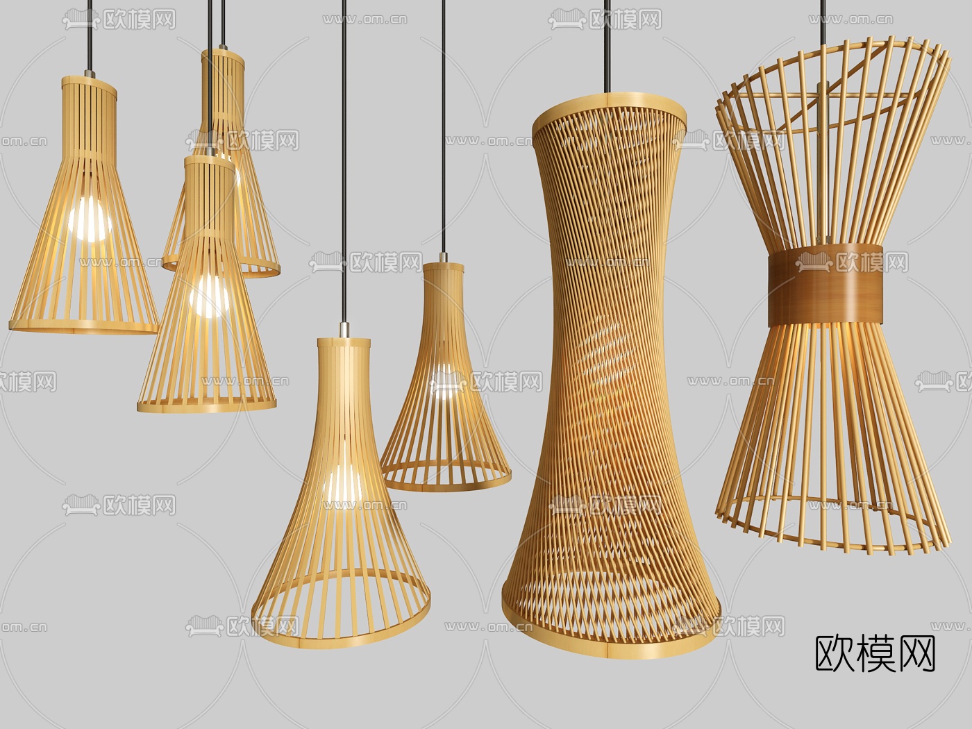 新中式竹编吊灯3d模型下载