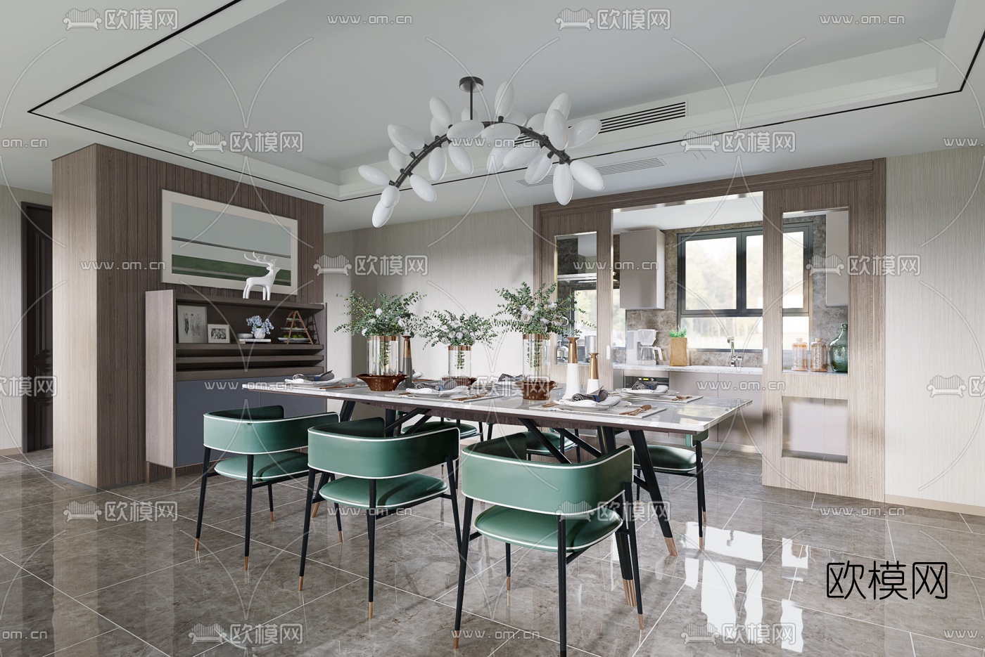 羽果设计 现代客厅餐厅3d模型