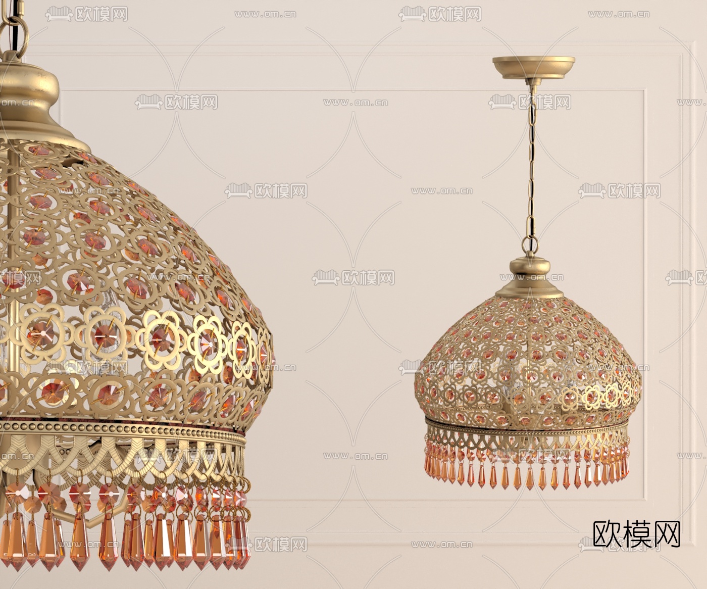 东南亚金属镂空吊灯3d模型下载