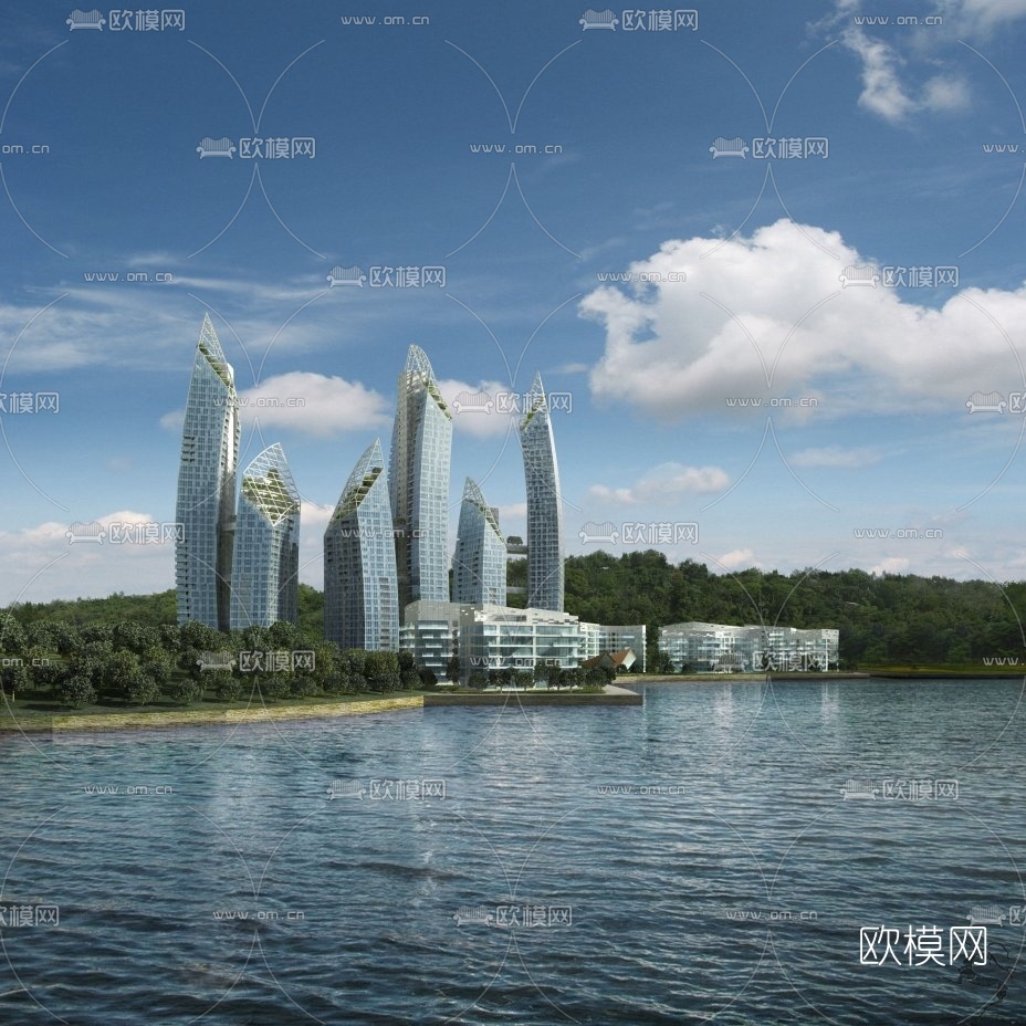 现代高层办公楼su模型下载（渲染图6）