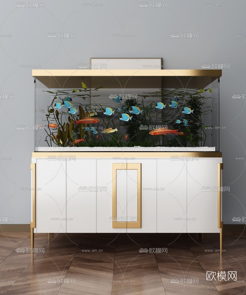 现代轻奢鱼缸水族箱3d模型下载