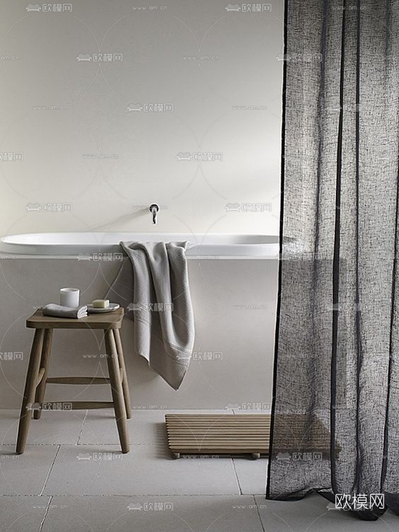 现代陶瓷浴缸su模型下载（渲染图1）