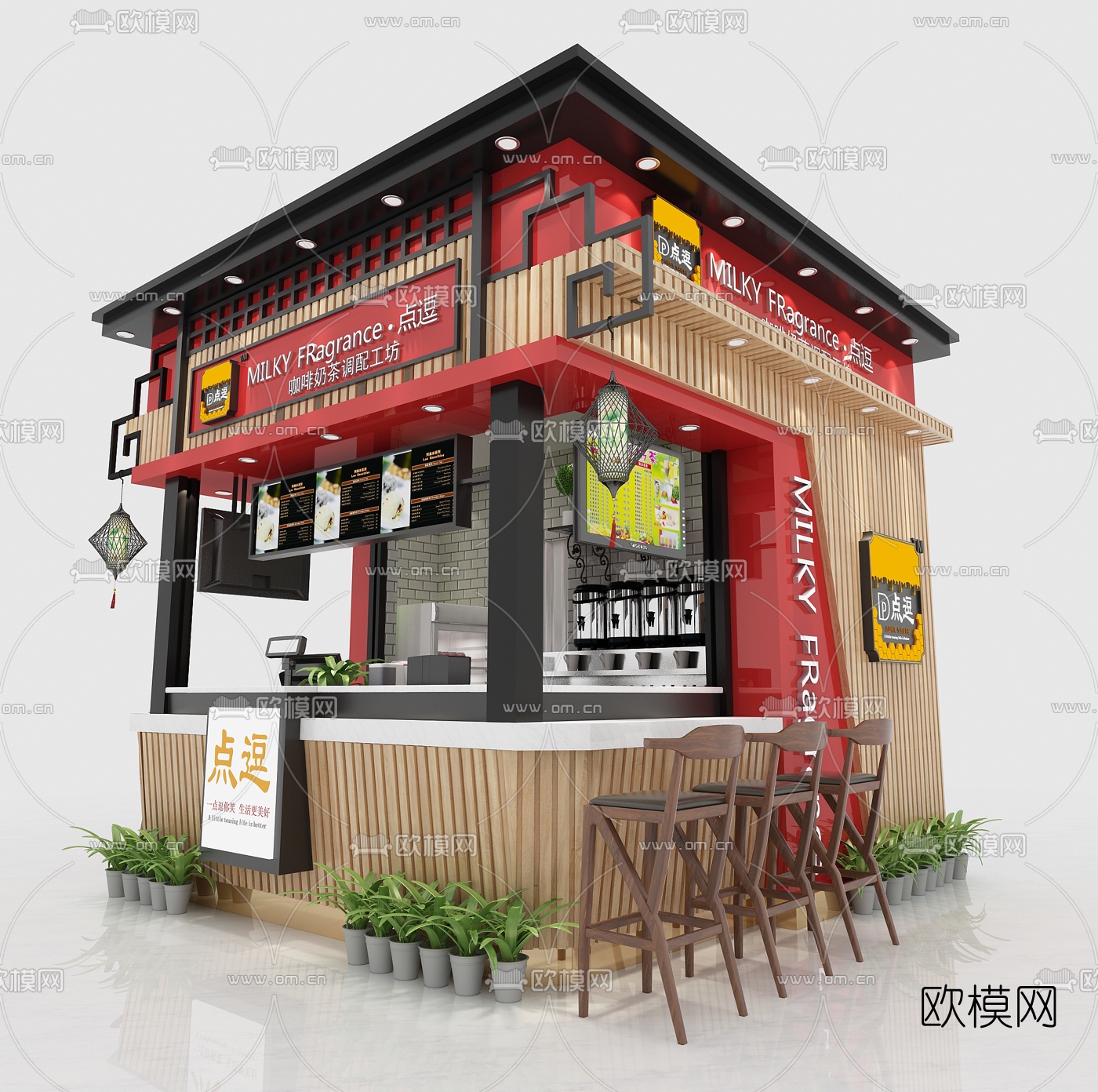 新中式咖啡奶茶店3d模型