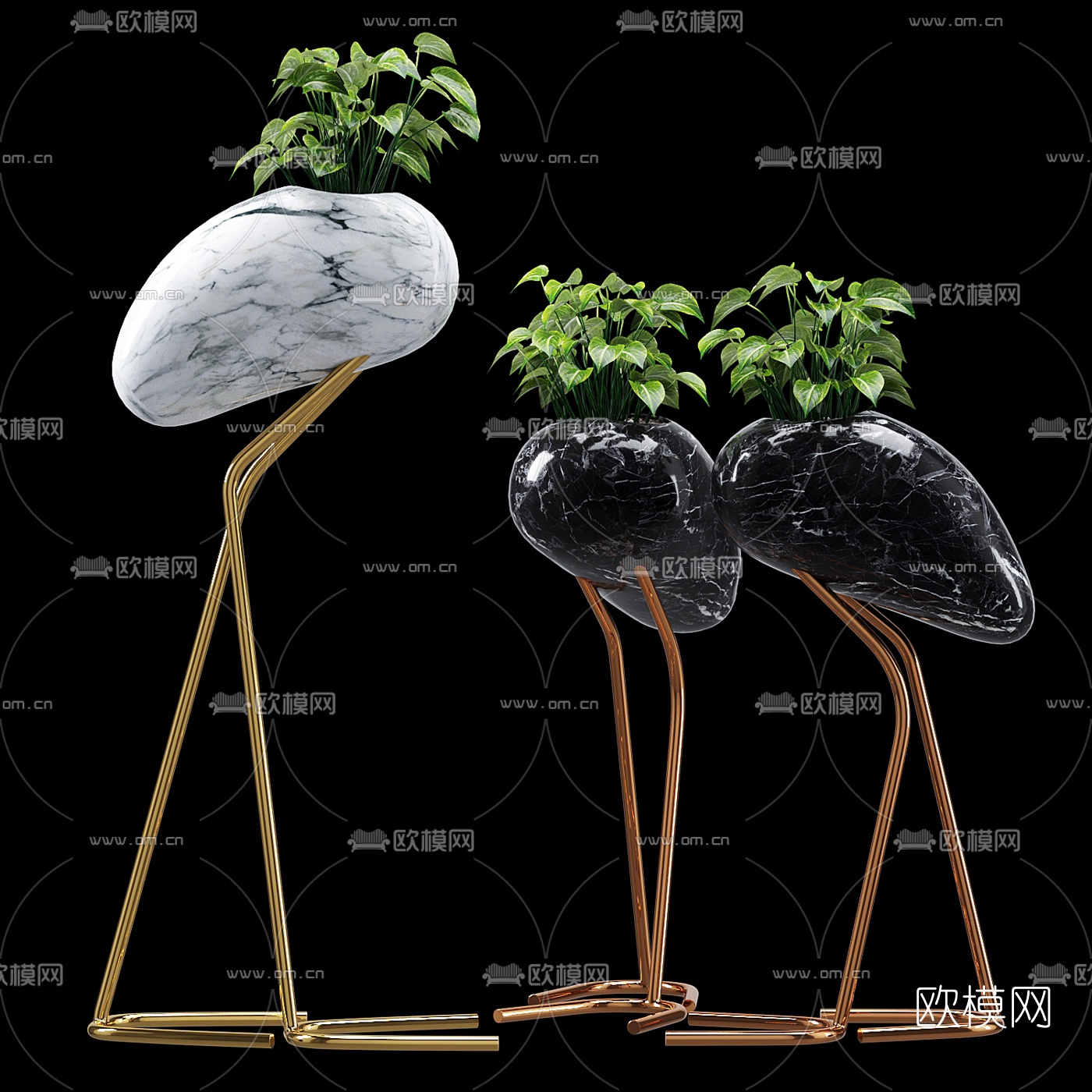 现代鸵鸟盆栽3d模型下载（渲染图1）