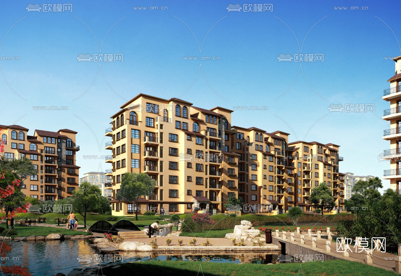 欧式高层住宅建筑外观3d模型下载