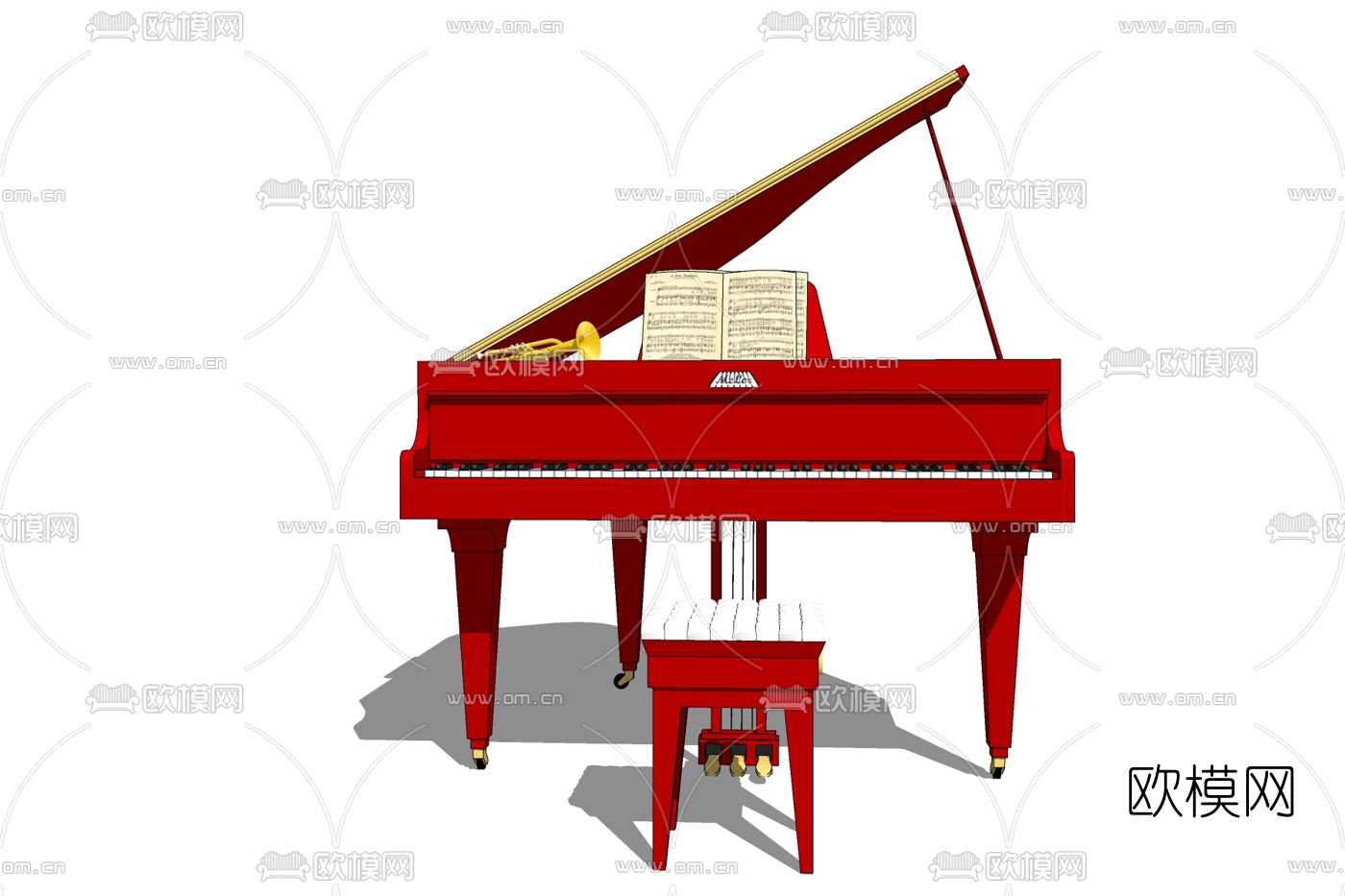 欧式三角钢琴免费su模型下载