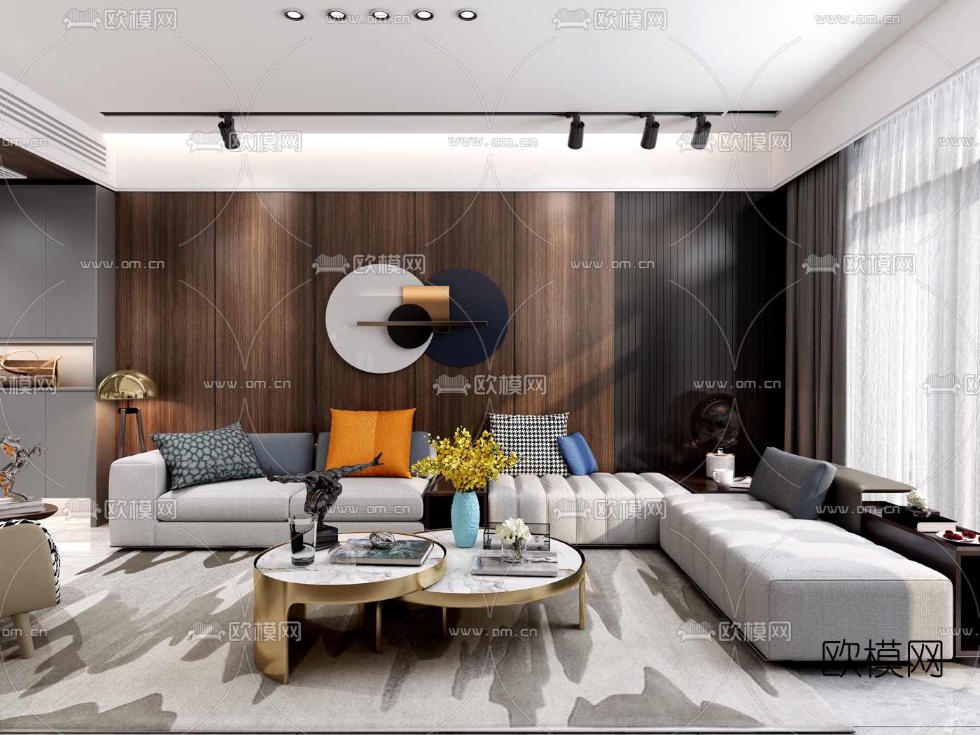 现代轻奢客厅3d模型下载（渲染图3）