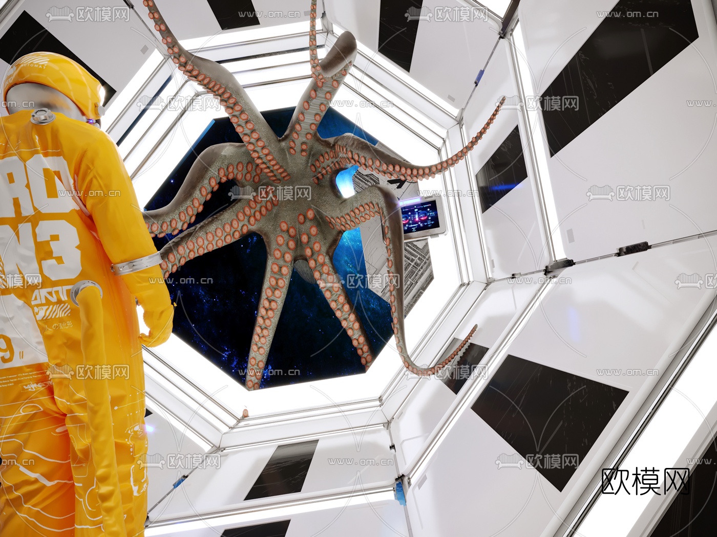 现代太空舱宇航员3d模型