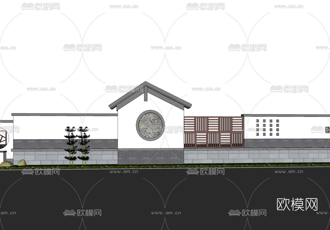 新中式景观墙免费su模型下载