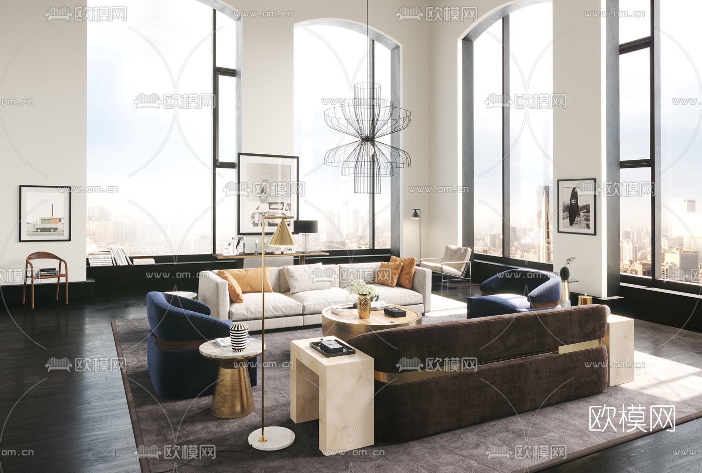 后现代布艺沙发组合3d模型