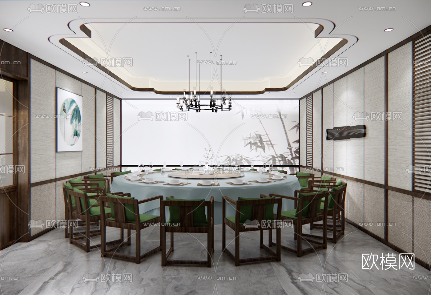 新中式餐厅包间su模型