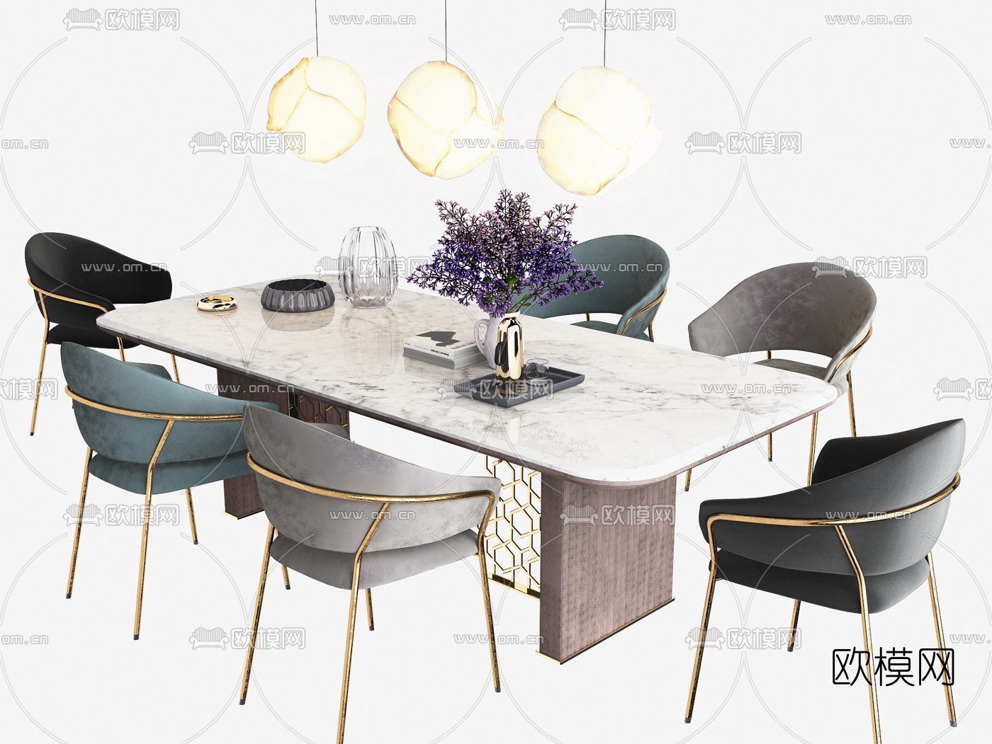 现代大理石餐桌椅3d模型下载