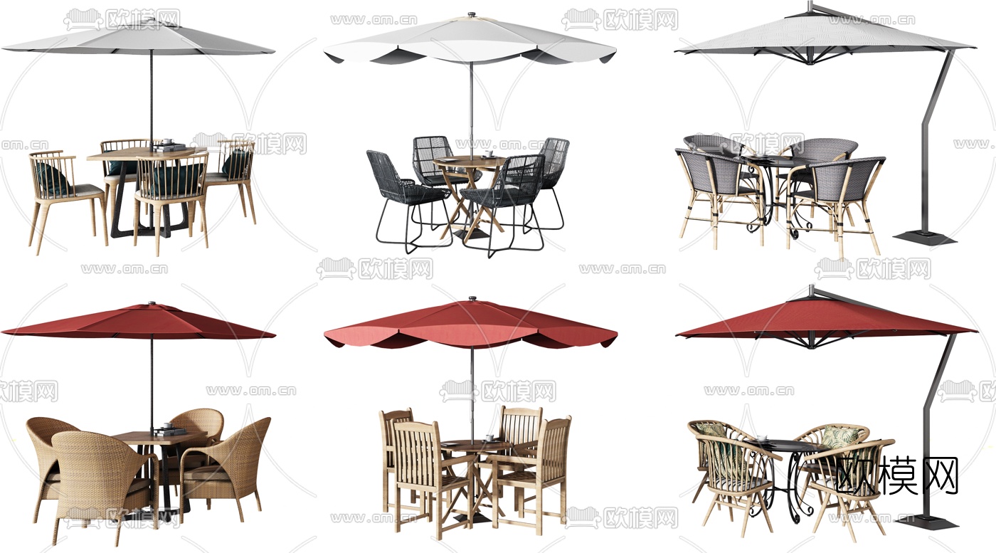 现代户外桌椅太阳伞3d模型下载