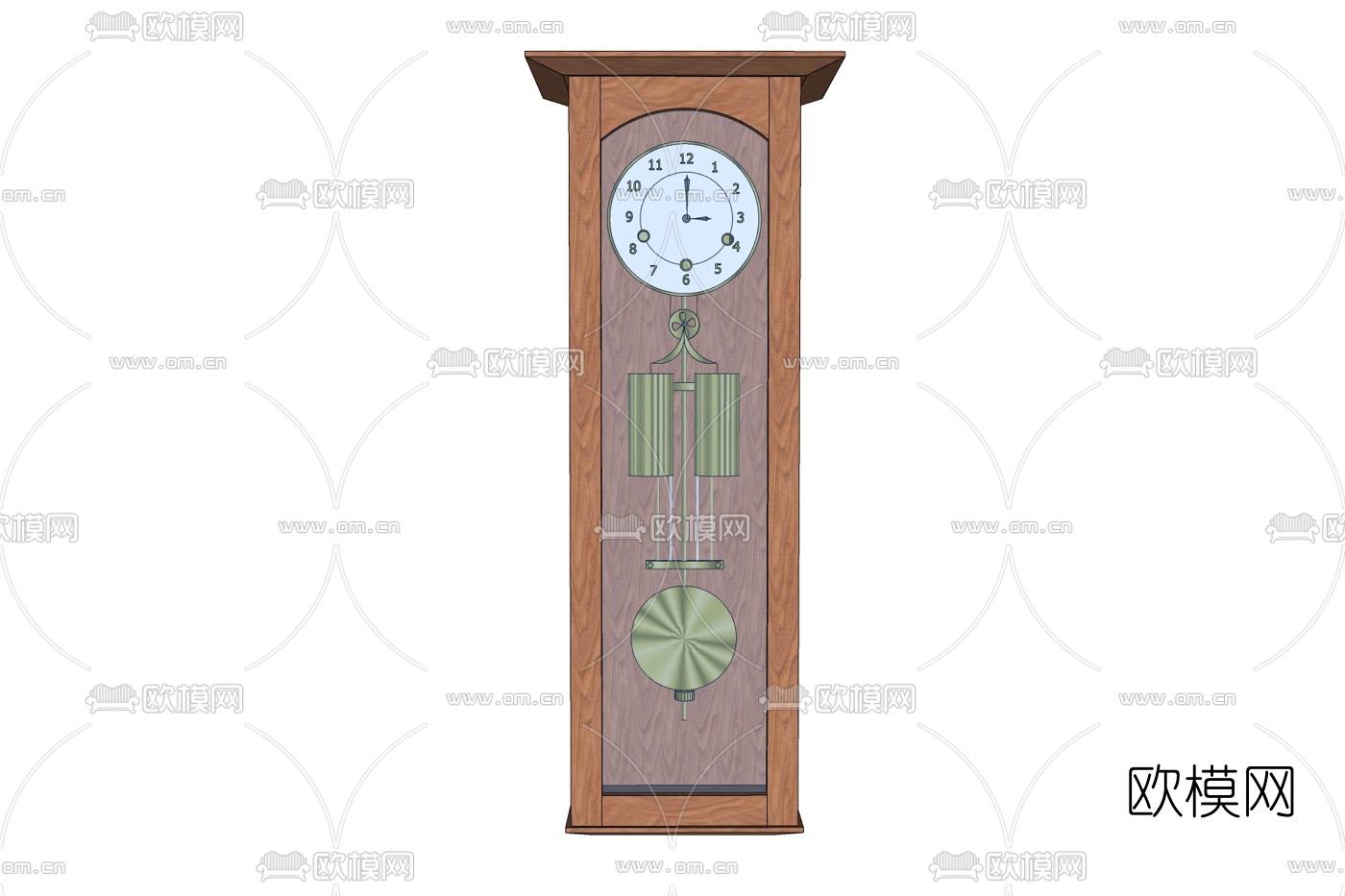 现代实木落地钟表免费su模型下载