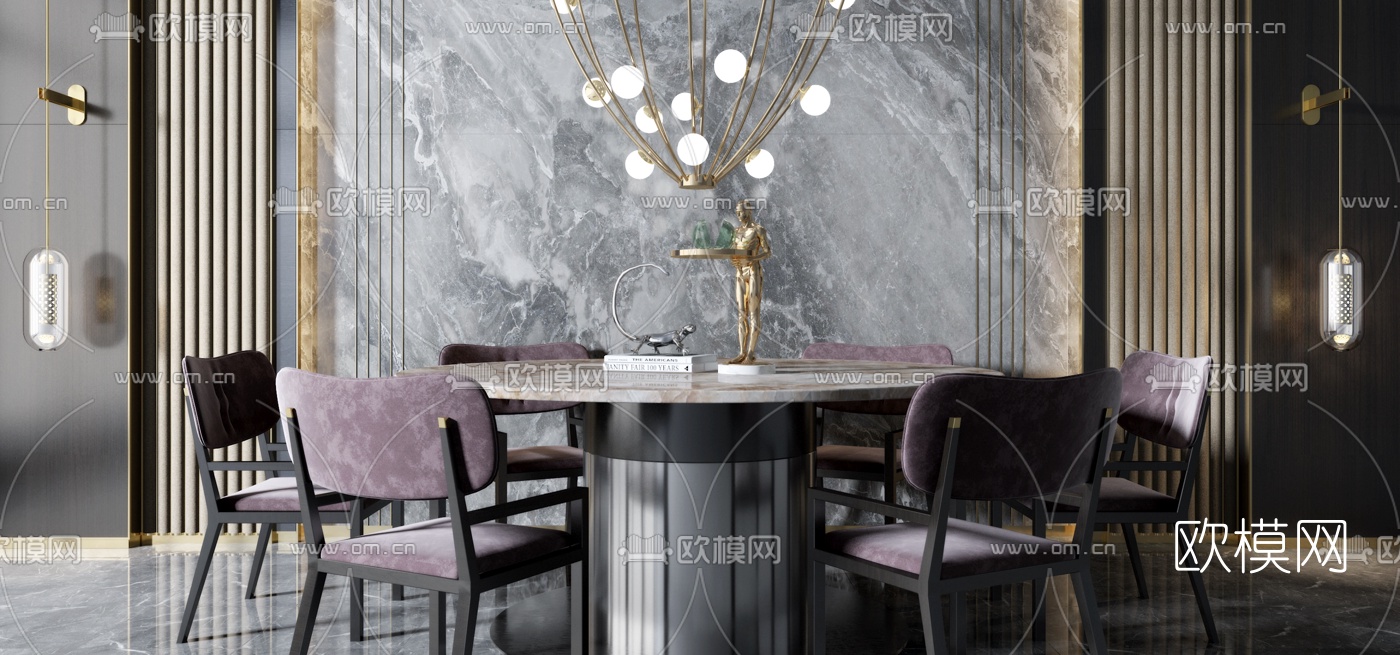 后现代大理石餐桌椅3d模型下载（渲染图2）