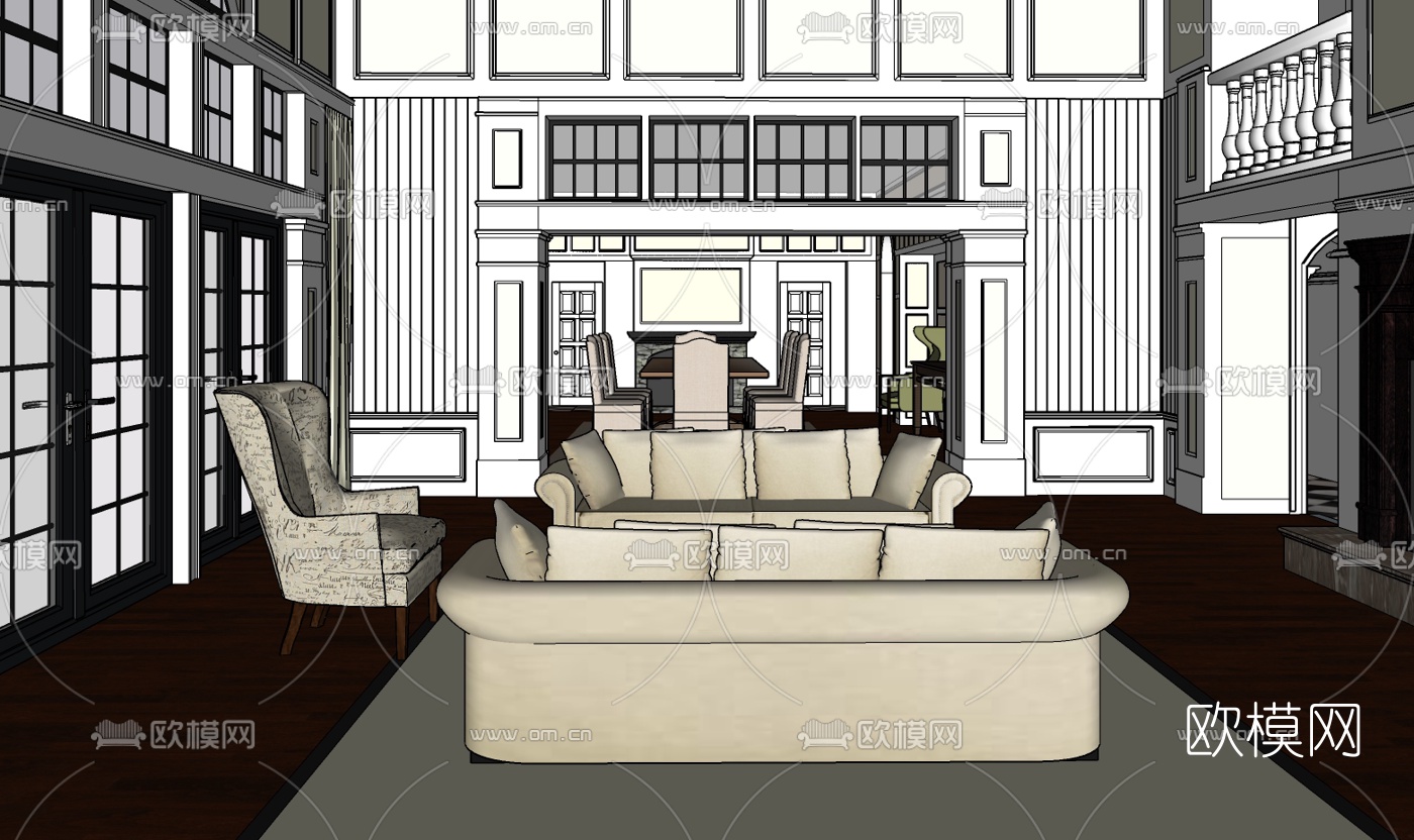 现代别墅大堂免费su模型下载