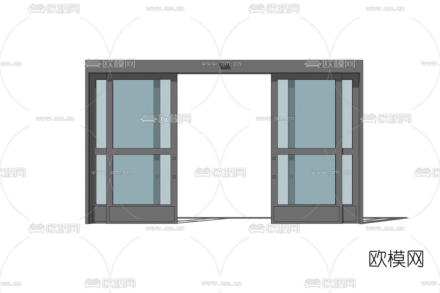 现代玻璃双开推拉门免费su模型下载