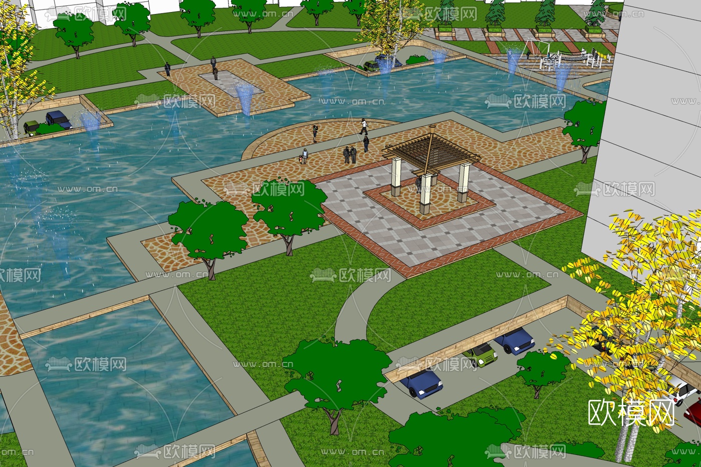 中式园林景观免费su模型下载