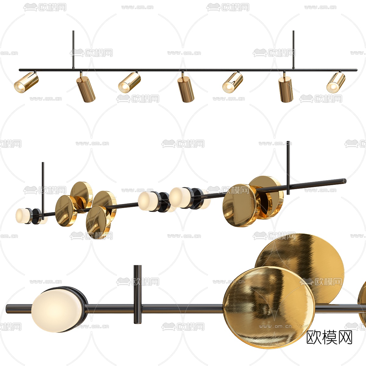 现代金属吊灯射灯轨道灯3d模型