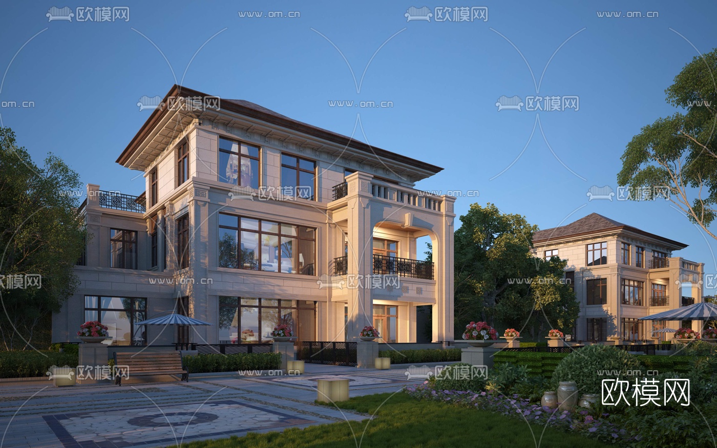 欧式双拼别墅外观3d模型下载