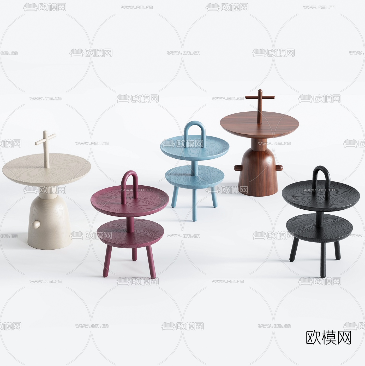 北欧实木边几圆几3d模型