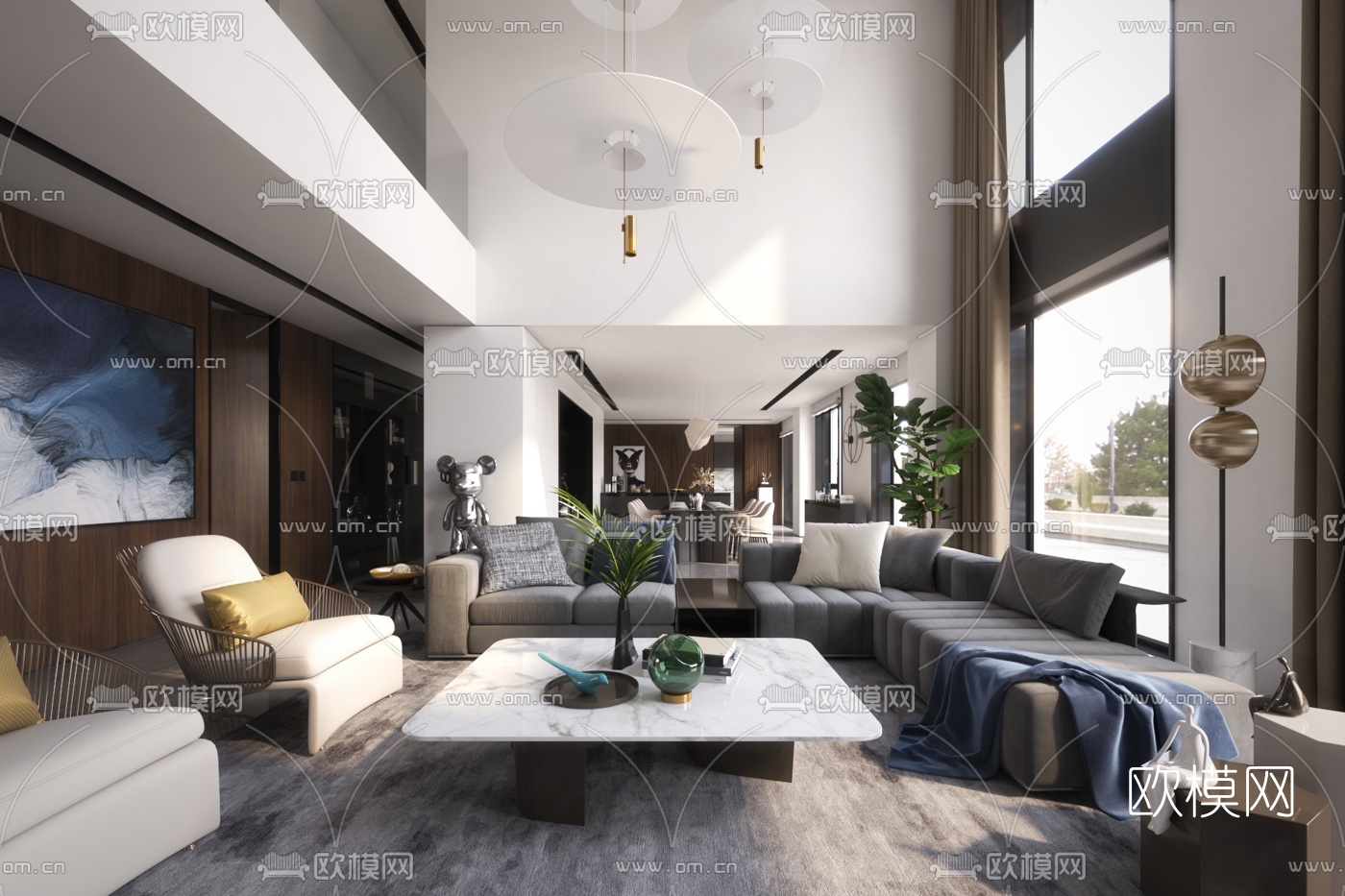 现代别墅客厅餐厅3d模型