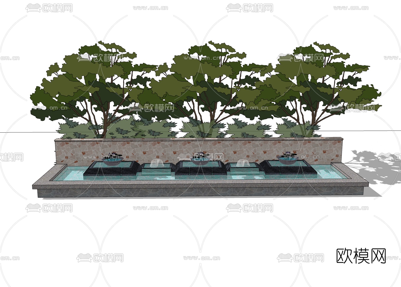 现代景观水池免费su模型下载