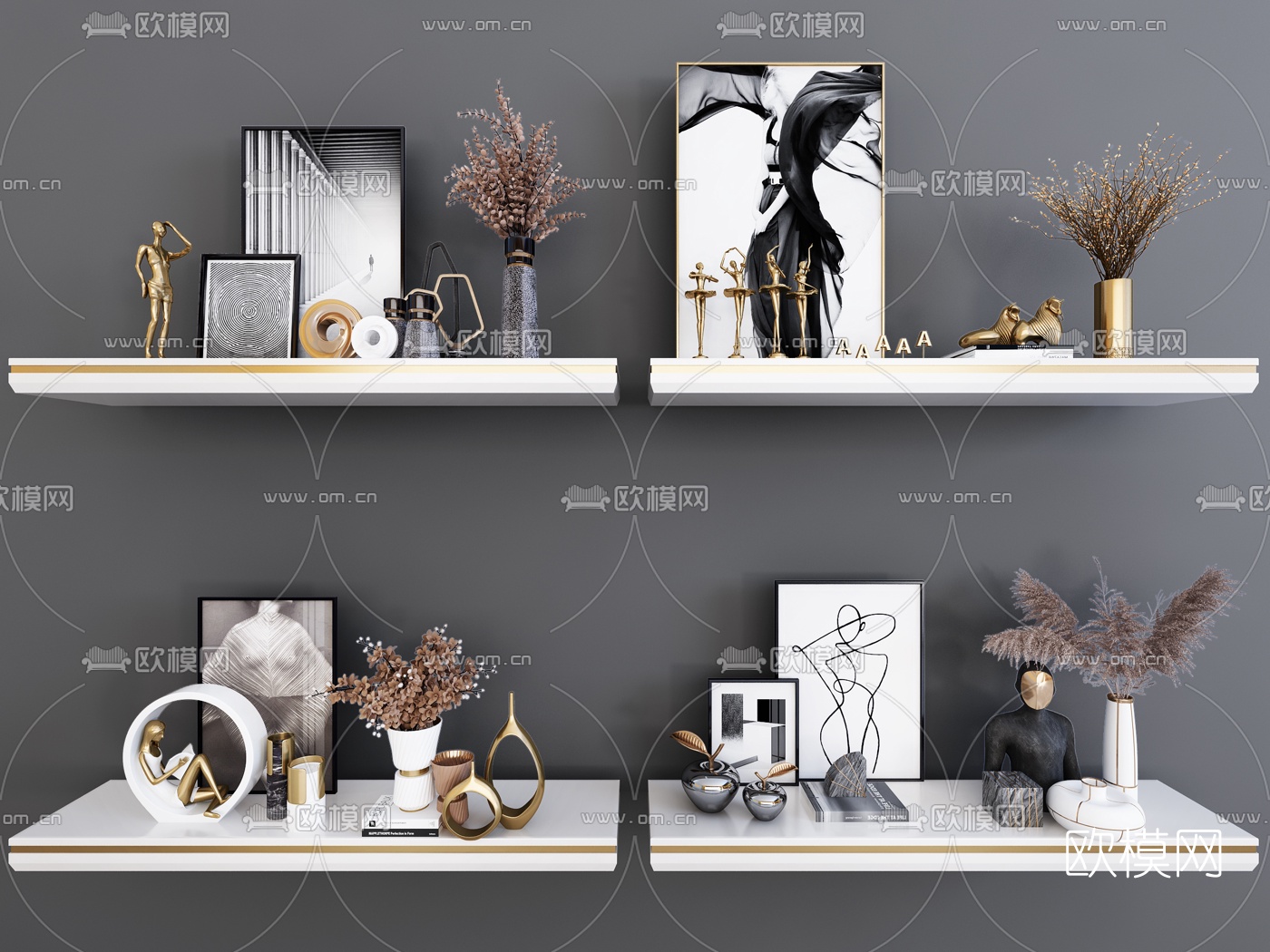 现代挂画金属雕塑摆件组合3d模型