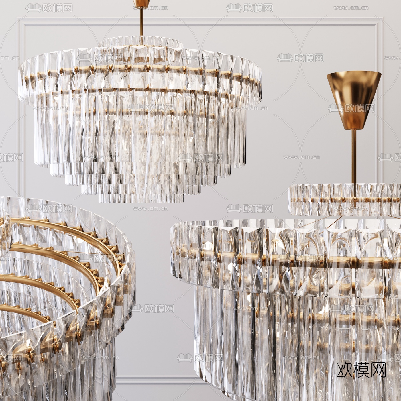 现代金属水晶吊灯3d模型下载