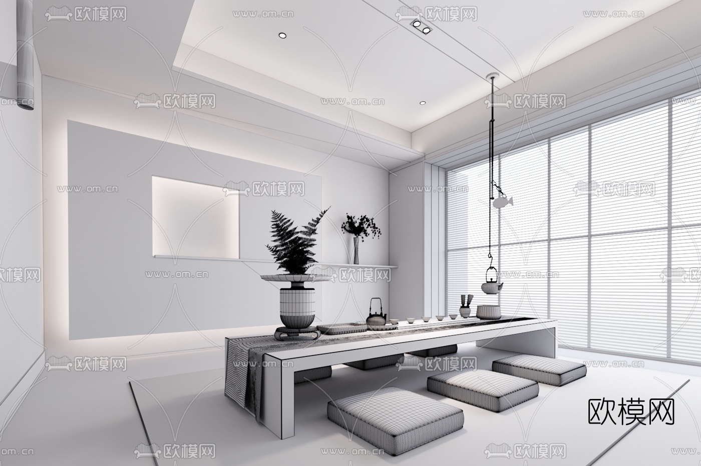 矩阵纵横设计 新中式榻榻米茶室3d模型下载（渲染图2）