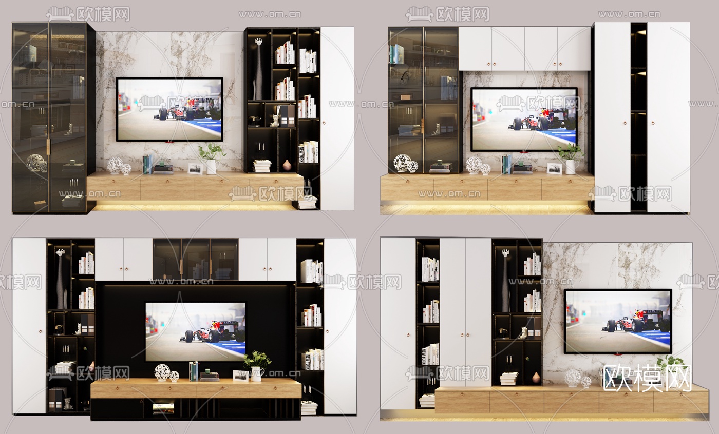 现代电视柜背景墙组合3d模型