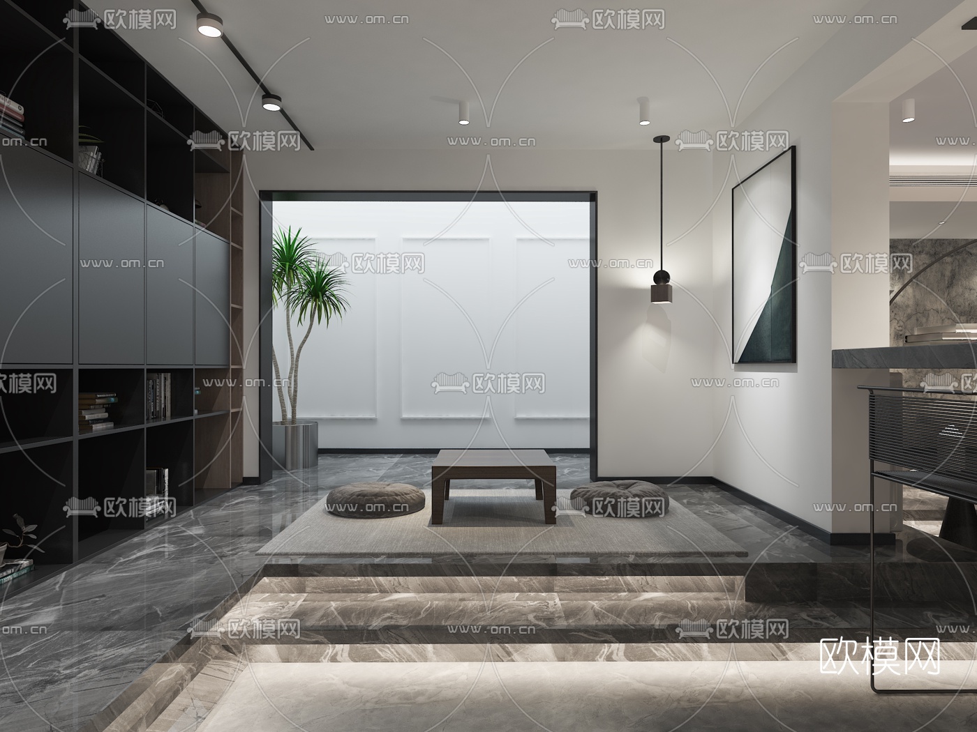 现代高级灰地下休闲室3d模型下载（渲染图3）